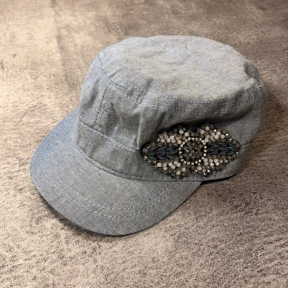 Blue Chambray Embellished Cap